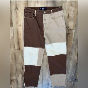 Hollister Japan Ultra High Rise Jeans 15L W 32 x L33 Patchwork Brown 100% Cotton